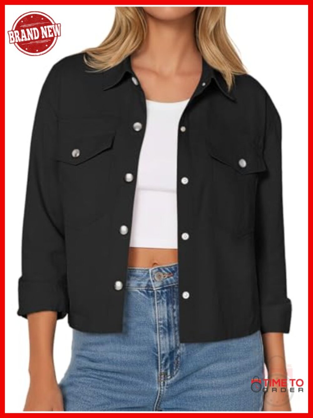 Womens Cropped Casual Jacket Button Down Lapel Shacket Coats Short Outerwear